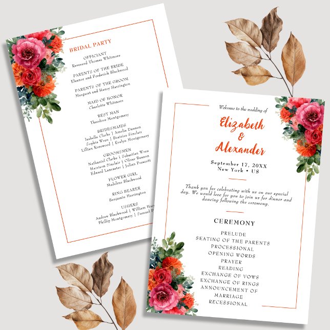 Orange och Rosa av Blommigt med vattenfärg i Bröll Program (Skapare uppladdad)