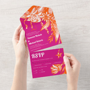 Orange och rosa av konstblommor bröllop