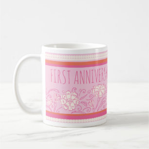 Orange och rosa av nejlikblommor 1:a årsdagen kaffemugg