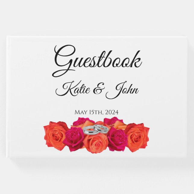 Orange och Rosa-Blommar och Brilliance-Bröllop- Gästböcker (Framsida)