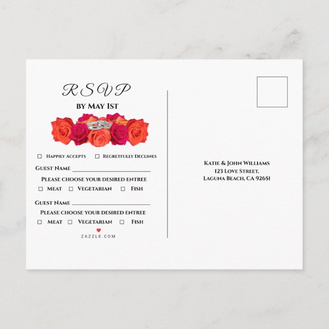 Orange och Rosa-Blommar och Brilliance- OSA- Inbjudan Vykort (Baksida)
