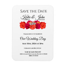 Orange och Rosa-Blommar-Spara datum- Magnet