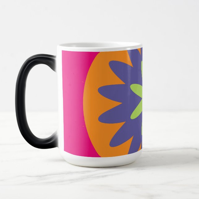 orange och rosa blommiga former illustration magisk mugg (Vänster)
