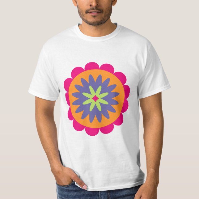 orange och rosa blommiga former illustration t shirt (Framsida)