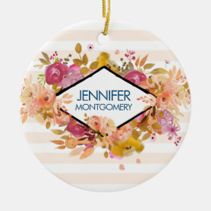 Orange och Rosa Blommigt Bouquet Julgransprydnad Keramik