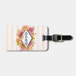 Orange och Rosa Blommigt Bouquet med Diamond Ram Bagagebricka