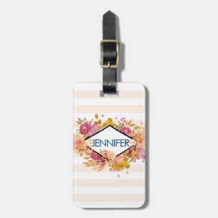 Orange och Rosa Blommigt Bouquet med Diamond Ram Bagagebricka