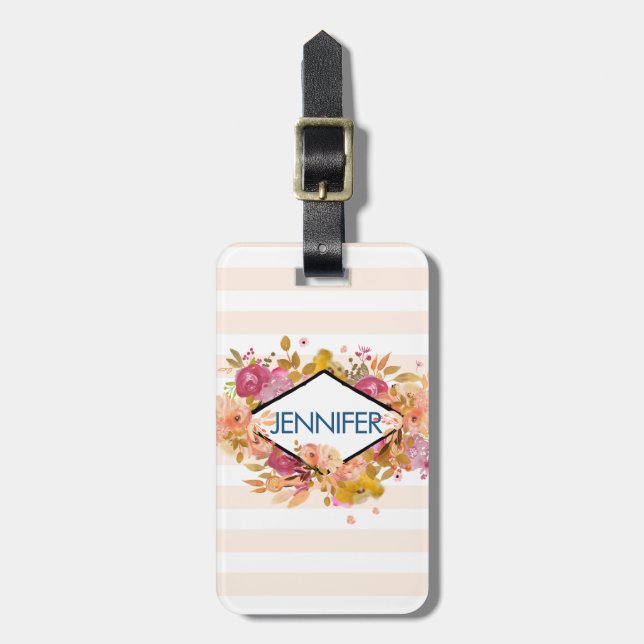 Orange och Rosa Blommigt Bouquet med Diamond Ram Bagagebricka (Vertikal Framsida)