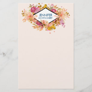 Orange och Rosa Blommigt Bouquet med Diamond Ram Brevpapper