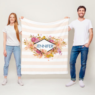 Orange och Rosa Blommigt Bouquet med Diamond Ram Fleecefilt
