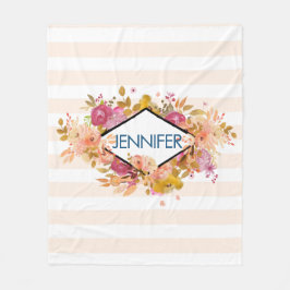 Orange och Rosa Blommigt Bouquet med Diamond Ram Fleecefilt