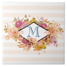 Orange och Rosa Blommigt Bouquet med Diamond Ram Kakelplatta