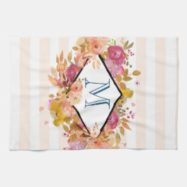 Orange och Rosa Blommigt Bouquet med Diamond Ram Kökshandduk
