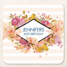 Orange och Rosa Blommigt Bouquet Party Underlägg Papper Kvadrat
