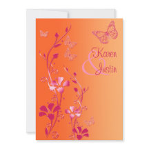 Orange och Rosa Blommigt med Butterflies Inbjudan