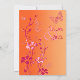 Orange och Rosa Blommigt med Butterflies Inbjudan
