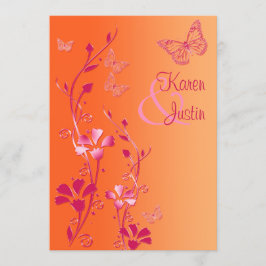 Orange och Rosa Blommigt med Butterflies Inbjudan