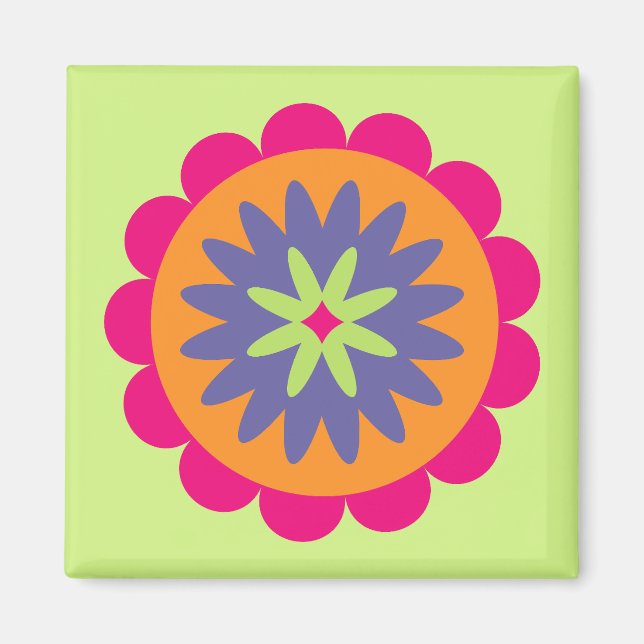 orange och rosa blommotiv illustration magnet (Framsidan)