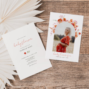 Orange och Rosa Boho Blommigt Arch Photo Baby Show Inbjudningar