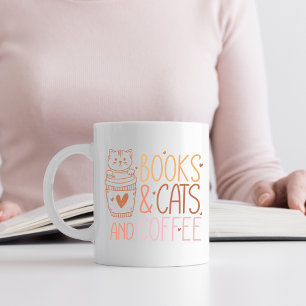Orange och Rosa Bokar och katt och kaffe Kaffemugg