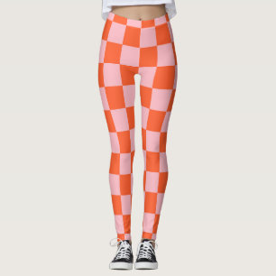 Orange och Rosa Checkboard Mönster Leggings