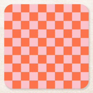 Orange och Rosa Checkboard Mönster Underlägg Papper Kvadrat