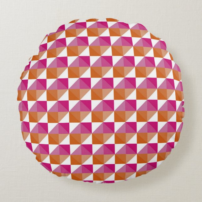Orange- och Rosa Checkboard Rund Kudde (Framsidan)