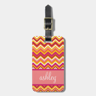 Orange och Rosa Chevron Mönster med Monogram Bagagebricka