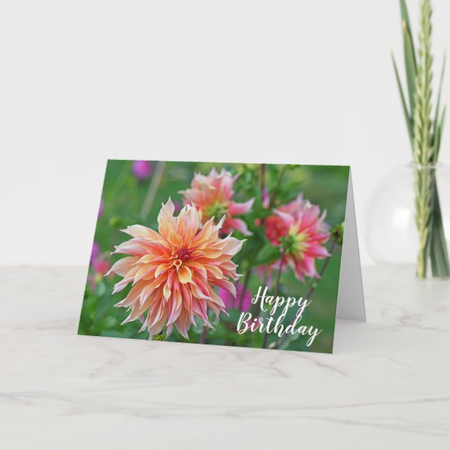 Orange och Rosa Dahlia Flower Grattis på födelseda Kort (Framsida)