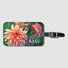 Orange och Rosa Dahlia Flower Initialer Bagagebricka