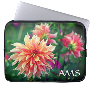 Orange och Rosa Dahlia Flower Initialer Laptop Fodral