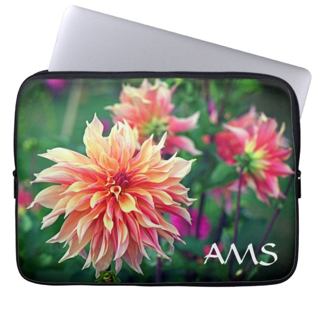 Orange och Rosa Dahlia Flower Initialer Laptop Fodral (Framsidan)