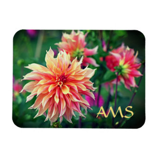 Orange och Rosa Dahlia Flower Initialer Magnet