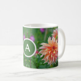 Orange och Rosa Dahlia Flower Monogram Coffee Mugg