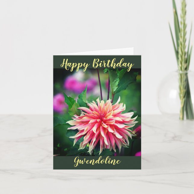 Orange och Rosa Dahlia Flower Personal Birthday Meddelande (Framsida)