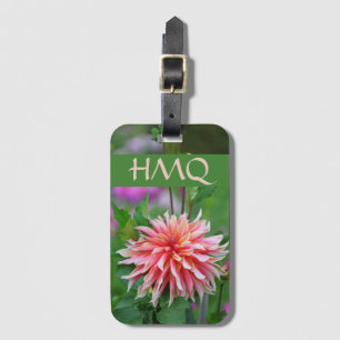 Orange och Rosa Dahlia Flower Personal Initialer Bagagebricka