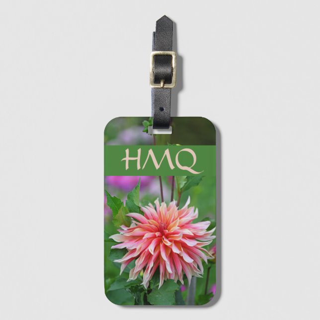 Orange och Rosa Dahlia Flower Personal Initialer Bagagebricka (Framsida vertikal)