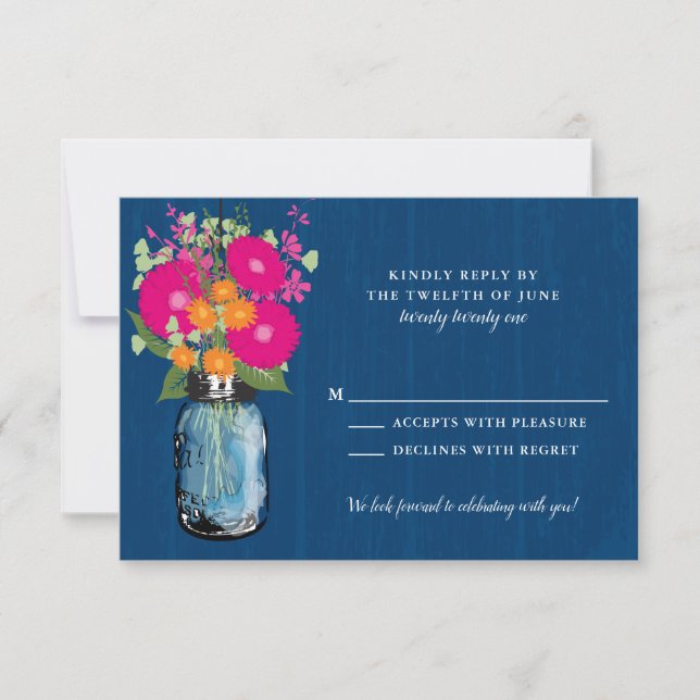 Orange och Rosa Gerber Daisys Mason Burk OSA Invi Inbjudningar (Framsida)