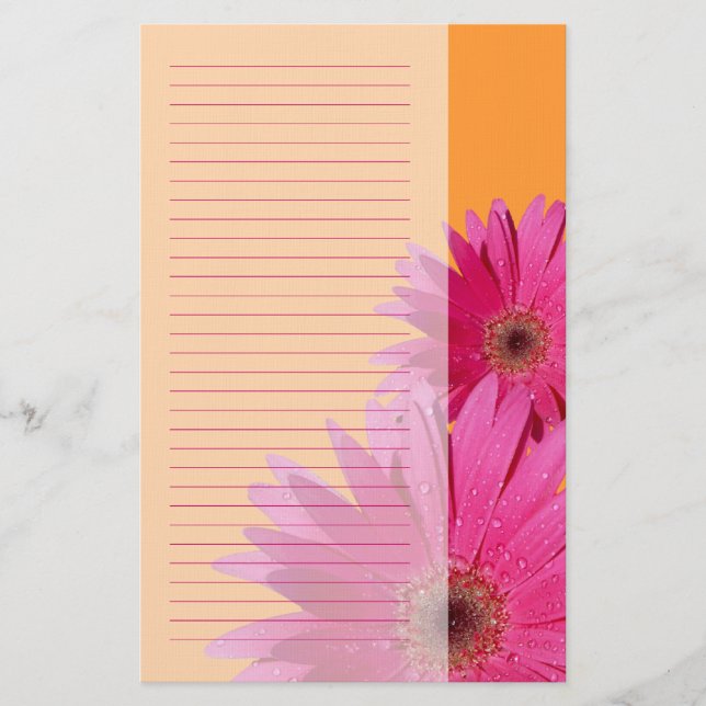Orange och Rosa Gerbera Daisy Stationery Brevpapper (Framsida)