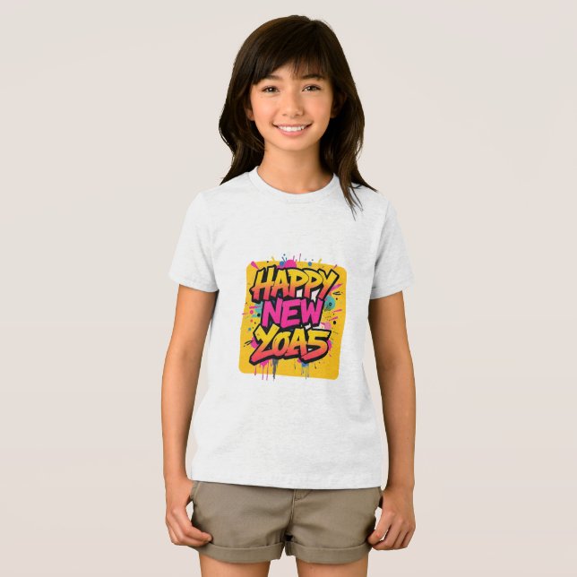 Orange och Rosa Gott nytt år 2025 T Shirt (Framsida Full)
