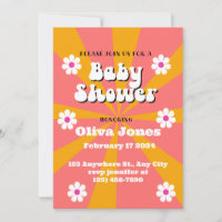 Orange och Rosa Groovy Retro Baby Shower