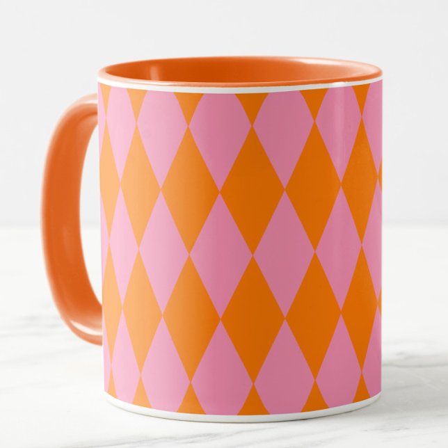 Orange och rosa harlekinrutig design  mugg (Skapare uppladdad)