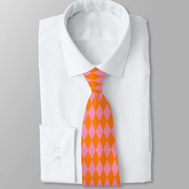 Orange och rosa harlekinrutig design  slips (Skapare uppladdad)