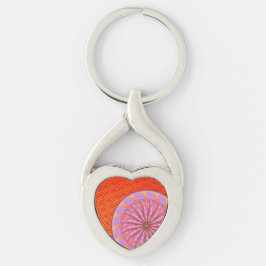 Orange och Rosa Heartform Mandala Keychain Twisted Heart Silverfärgad Nyckelring