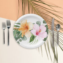 Orange och Rosa Hibiscus Tropical WatercolorFloral