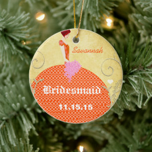 Orange och Rosa i Bridesmaid Gifts Julgransprydnad Keramik