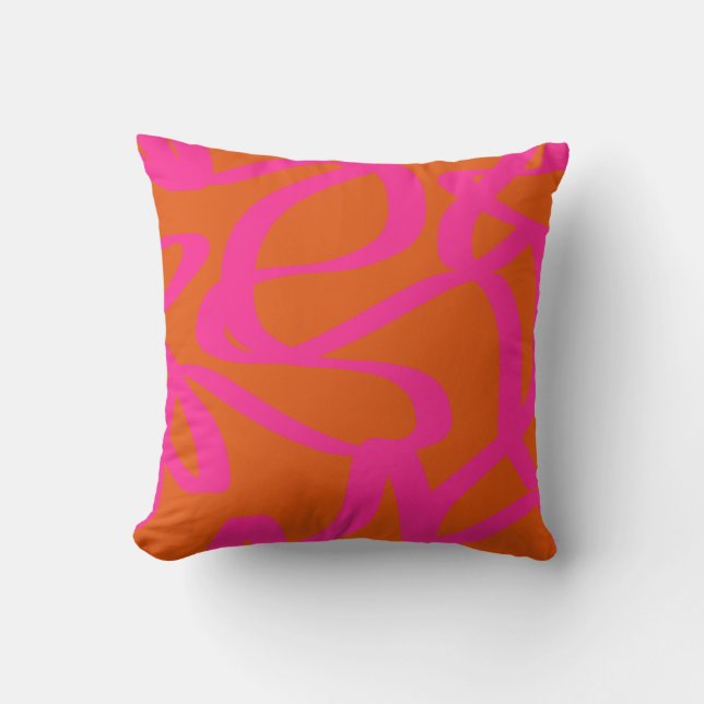 Orange och Rosa i den moderna Abstrakten Linjer Kudde (Framsida)