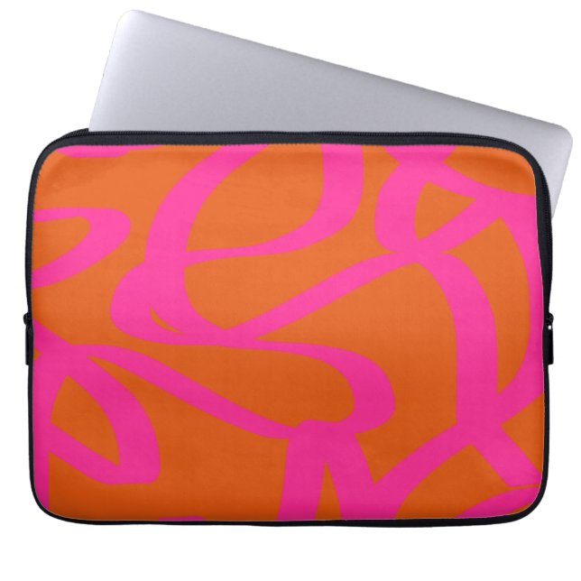 Orange och Rosa i den moderna Abstrakten Linjer Laptop Fodral (Framsidan)