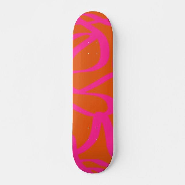 Orange och Rosa i den moderna Abstrakten Linjer Mini Skateboard Bräda 18,5 Cm (Framsida)