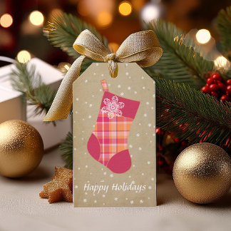 Orange och Rosa-ID för Tartan-julklapp Presentetikett